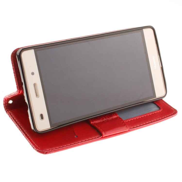 Embossed Floral Leather Wallet Stand Shell for Huawei Ascend P8 Lite - Red-8