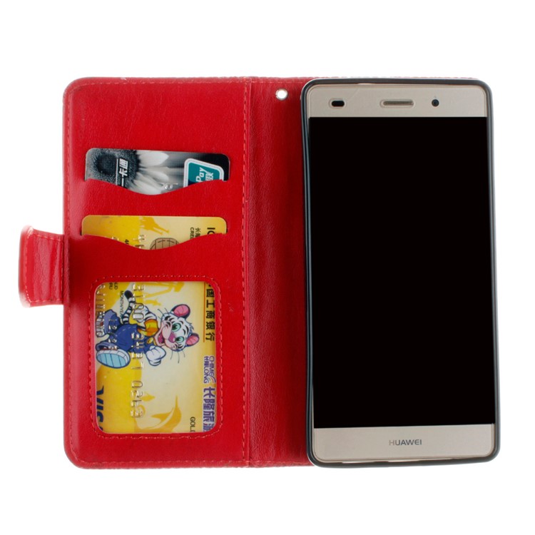 Embossed Floral Leather Wallet Stand Shell for Huawei Ascend P8 Lite - Red-9