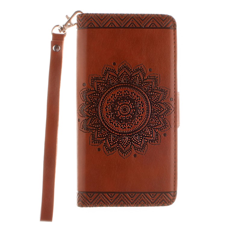 Embossed Floral Leather Wallet Phone Cover for Huawei Ascend P8 Lite - Brown-2
