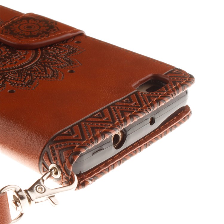 Embossed Floral Leather Wallet Phone Cover for Huawei Ascend P8 Lite - Brown-6