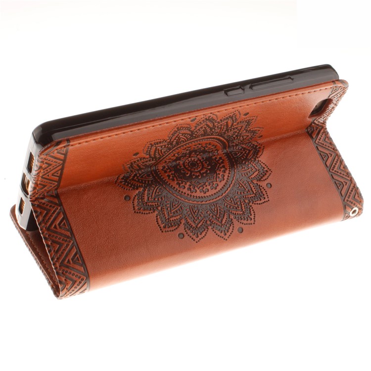 Embossed Floral Leather Wallet Phone Cover for Huawei Ascend P8 Lite - Brown-7