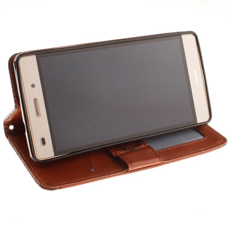 Embossed Floral Leather Wallet Phone Cover for Huawei Ascend P8 Lite - Brown-8