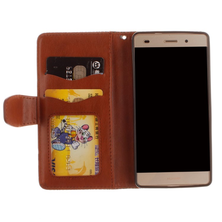 Embossed Floral Leather Wallet Phone Cover for Huawei Ascend P8 Lite - Brown-9