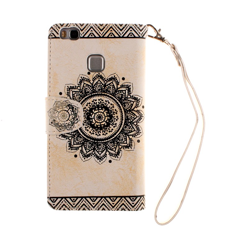 Embossed Mandala Flower Leather Cover with Wrist Strap for Huawei P9 Lite/G9 Lite - Beige-3