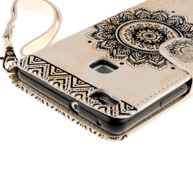 Embossed Mandala Flower Leather Cover with Wrist Strap for Huawei P9 Lite/G9 Lite - Beige-5