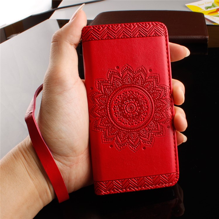 Embossed Mandala Flower Stand Leather Cover for Huawei P9 Lite/G9 Lite - Red-14
