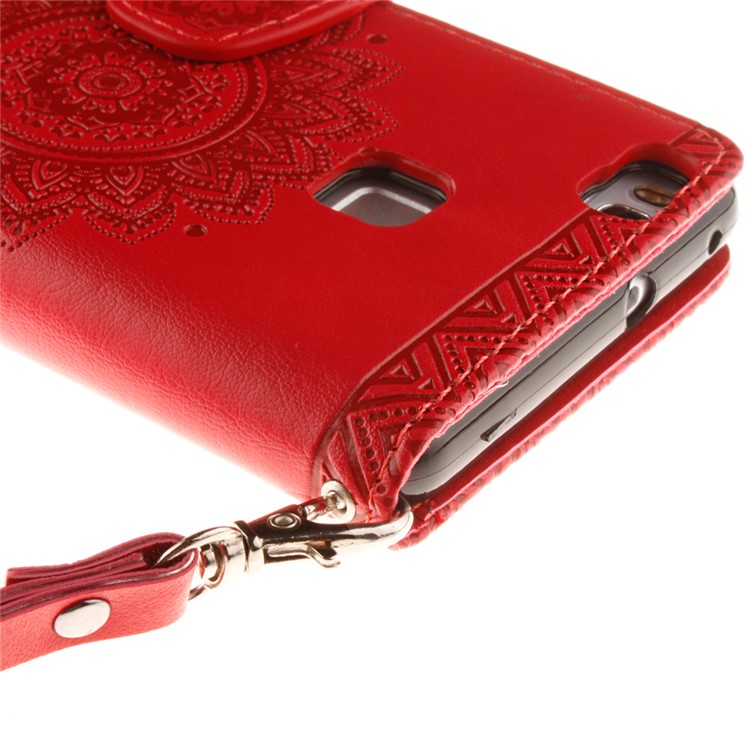 Embossed Mandala Flower Stand Leather Cover for Huawei P9 Lite/G9 Lite - Red-6