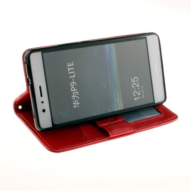 Embossed Mandala Flower Stand Leather Cover for Huawei P9 Lite/G9 Lite - Red-8