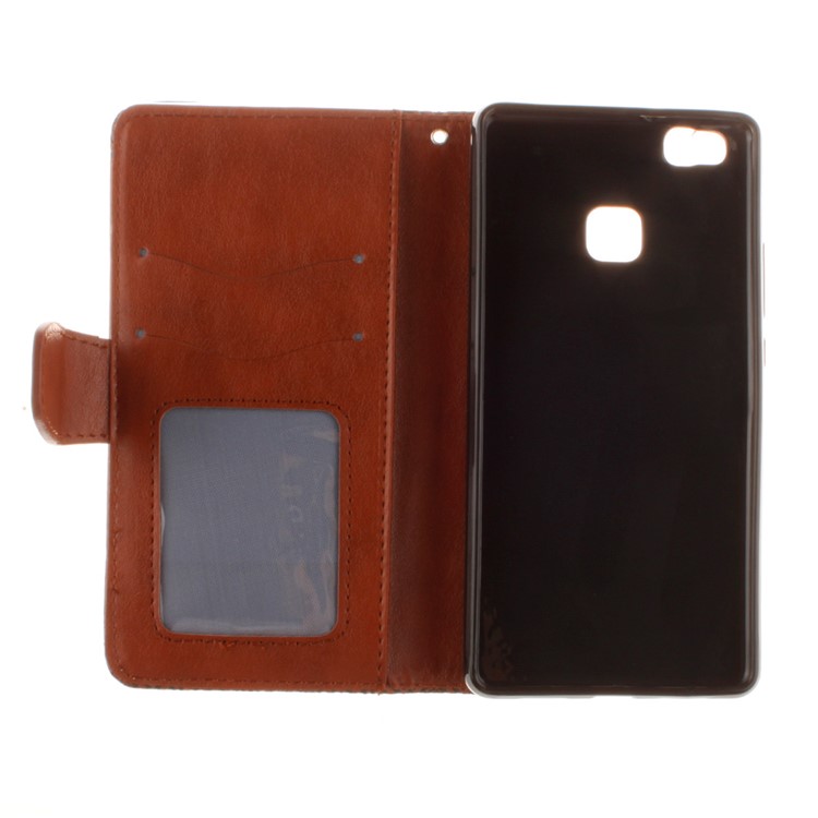 Embossed Mandala Flower Leather Card Slot Case for Huawei P9 Lite/G9 Lite - Brown-10