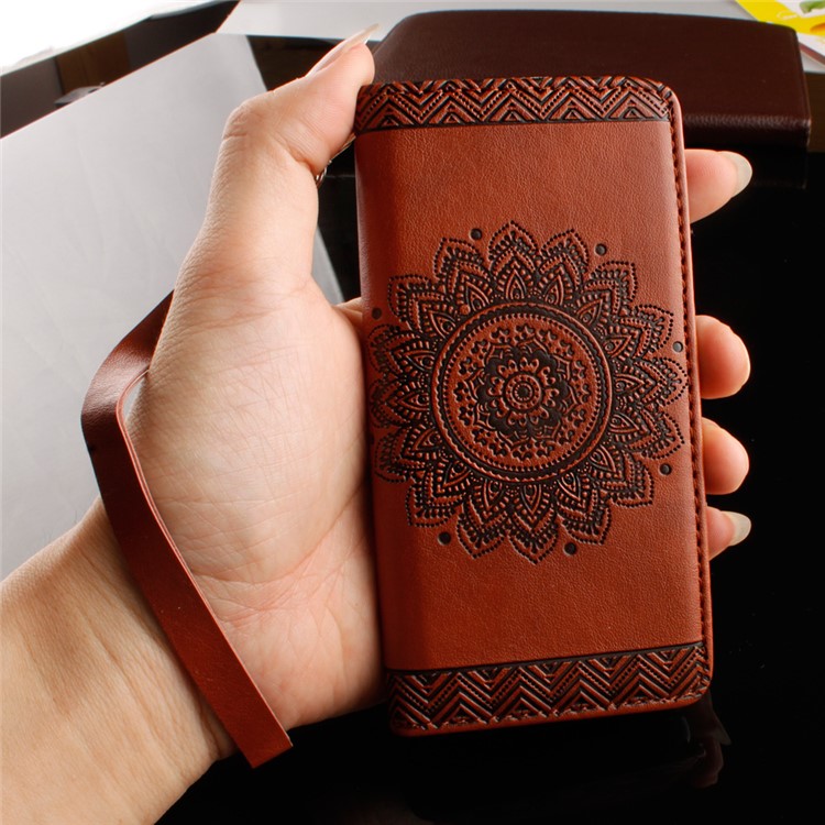 Embossed Mandala Flower Leather Card Slot Case for Huawei P9 Lite/G9 Lite - Brown-14