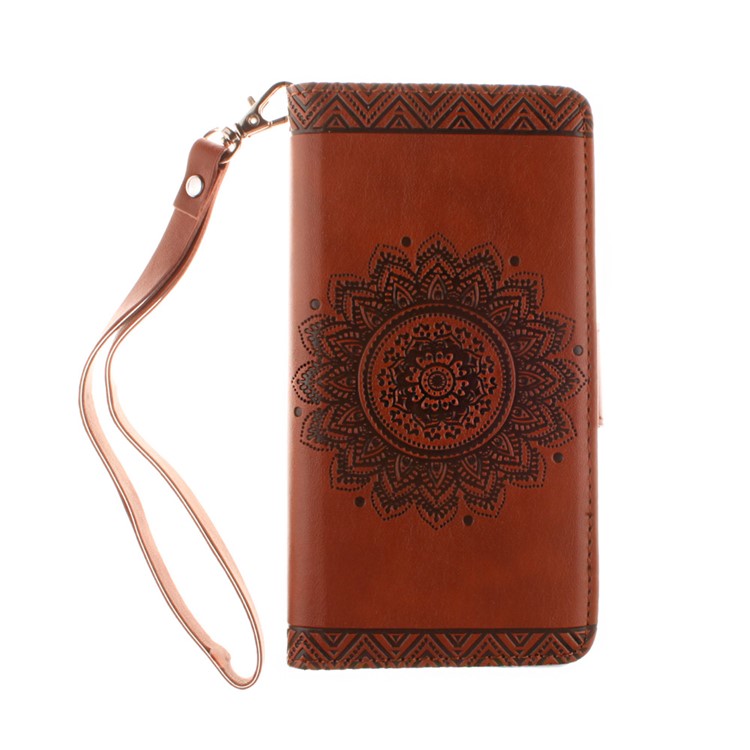 Embossed Mandala Flower Leather Card Slot Case for Huawei P9 Lite/G9 Lite - Brown-2
