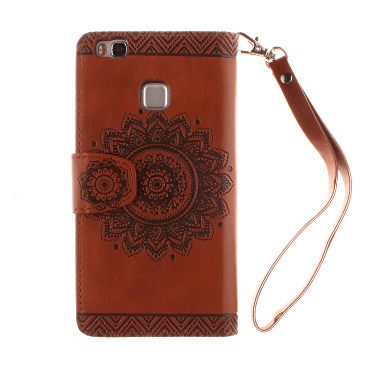 Embossed Mandala Flower Leather Card Slot Case for Huawei P9 Lite/G9 Lite - Brown-3
