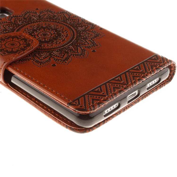 Embossed Mandala Flower Leather Card Slot Case for Huawei P9 Lite/G9 Lite - Brown-4