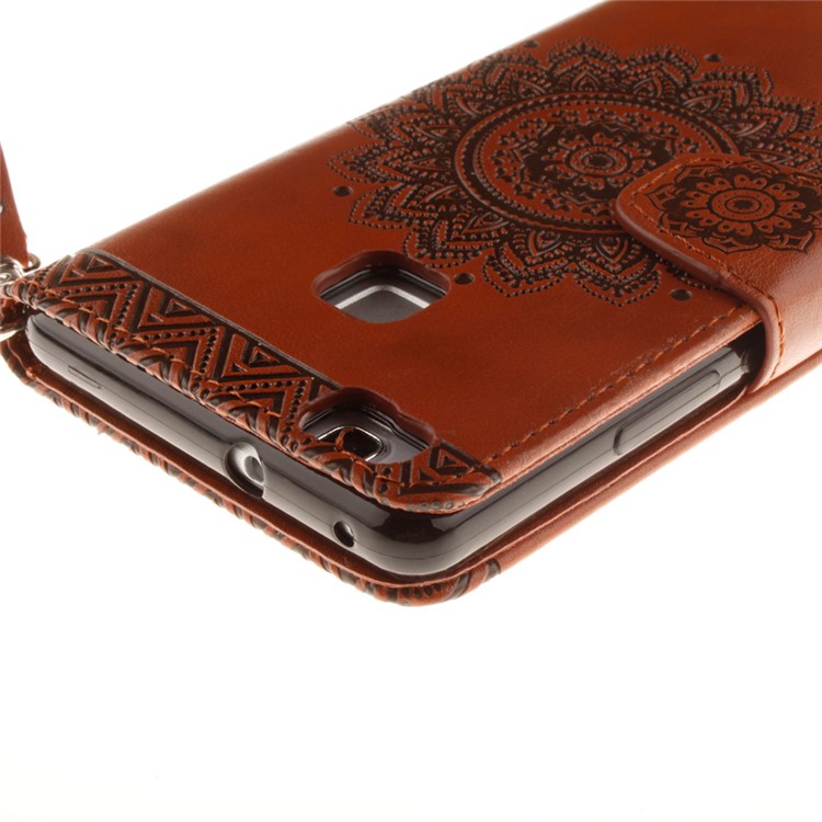 Embossed Mandala Flower Leather Card Slot Case for Huawei P9 Lite/G9 Lite - Brown-5