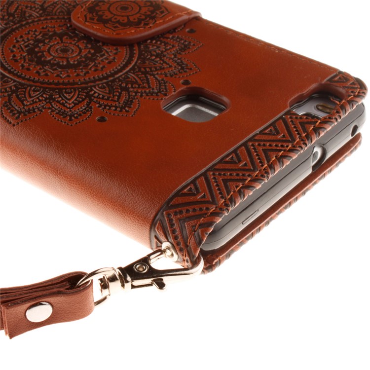Embossed Mandala Flower Leather Card Slot Case for Huawei P9 Lite/G9 Lite - Brown-6