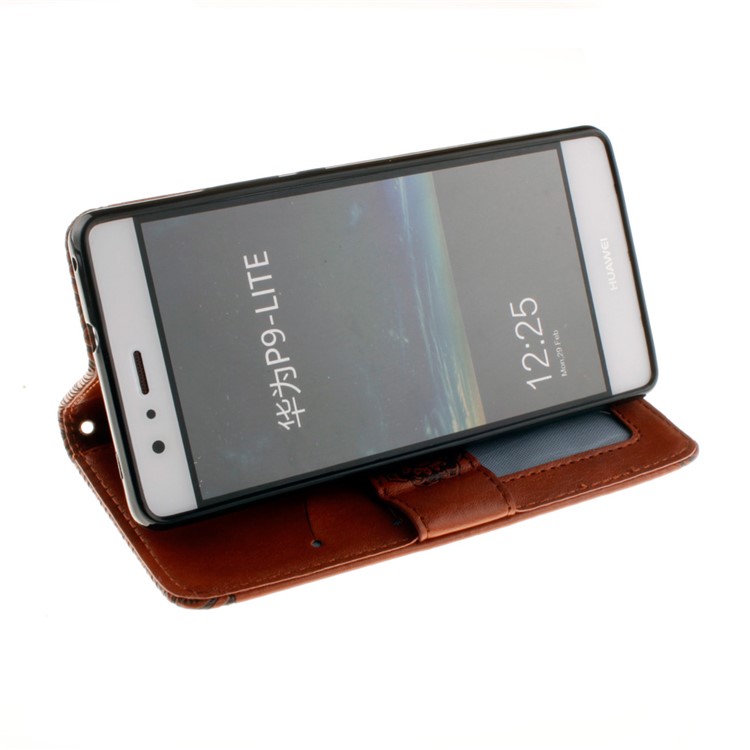 Embossed Mandala Flower Leather Card Slot Case for Huawei P9 Lite/G9 Lite - Brown-8