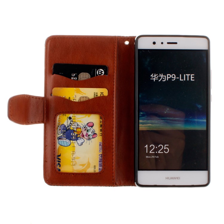 Embossed Mandala Flower Leather Card Slot Case for Huawei P9 Lite/G9 Lite - Brown-9