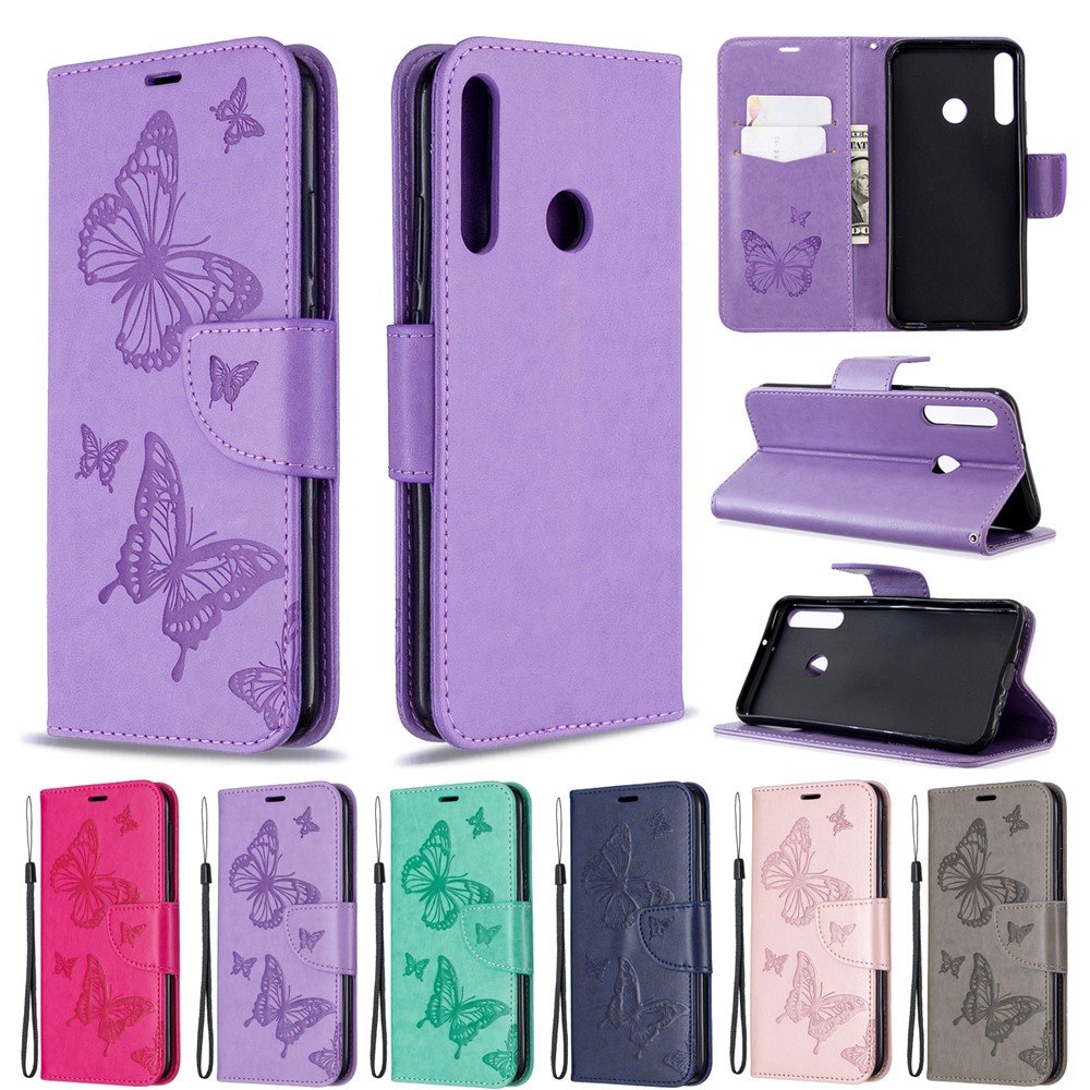 Imprint Butterfly Leather Wallet Case for Huawei P40 lite E / Y7p - Grey-10