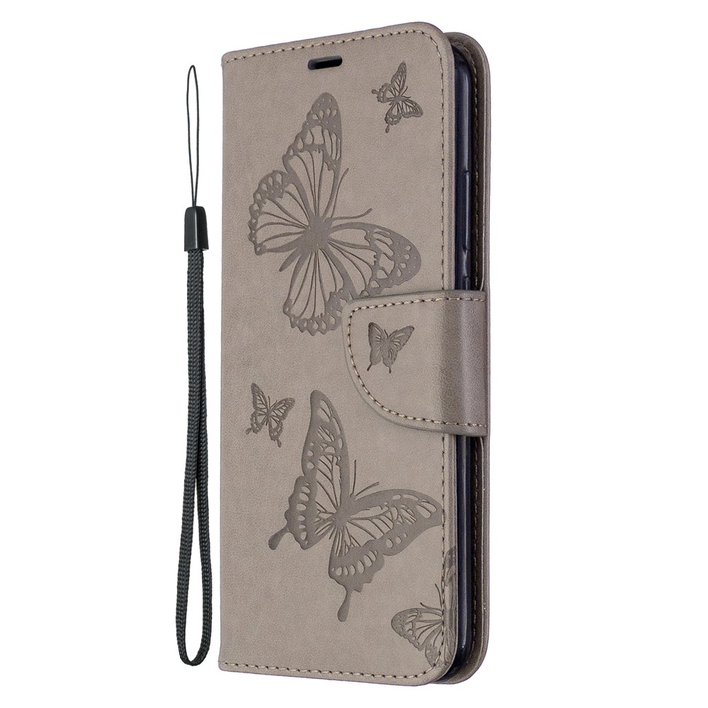 Imprint Butterfly Leather Wallet Case for Huawei P40 lite E / Y7p - Grey-3