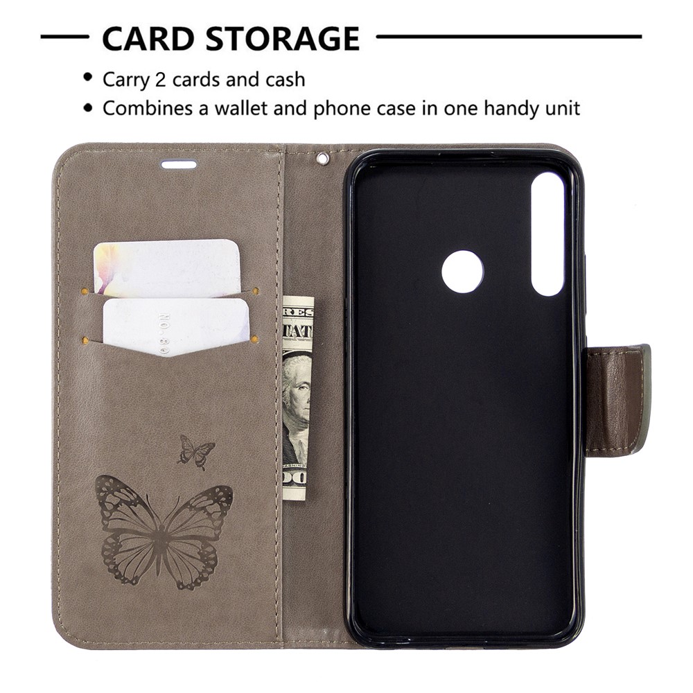 Imprint Butterfly Leather Wallet Case for Huawei P40 lite E / Y7p - Grey-6