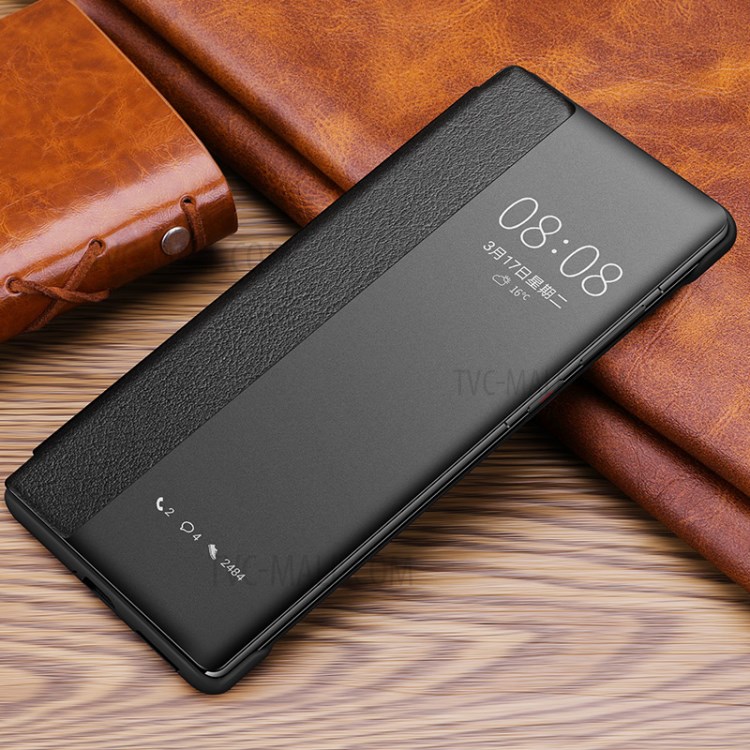 View Window Cowhide Leather Smart Shell Auto wake & sleep Cover for Huawei P40 - Black-12