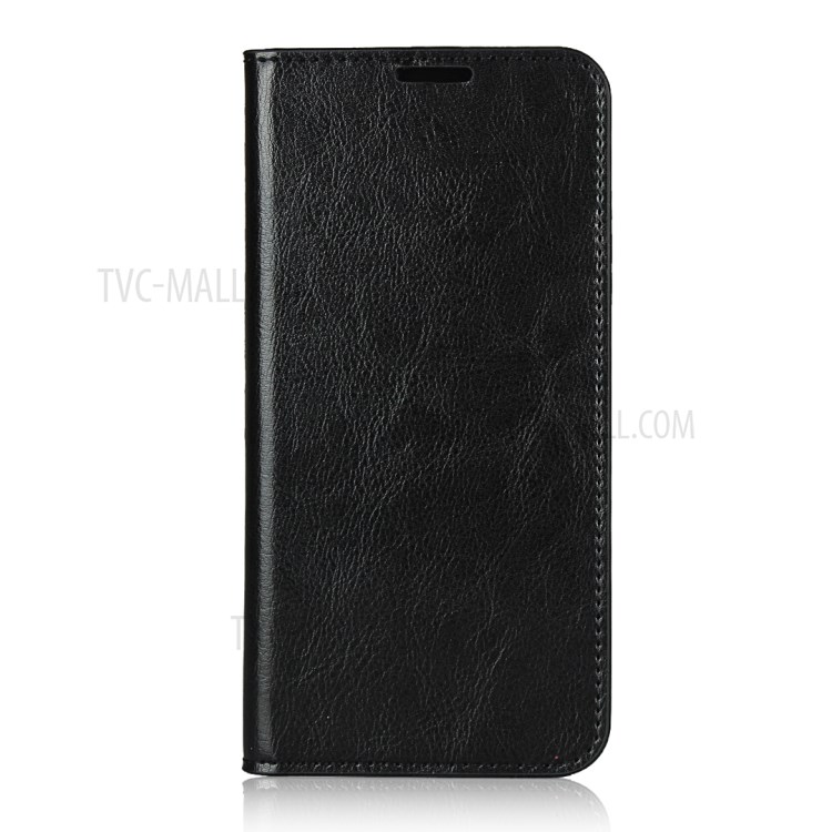 Crazy Horse Surface Wallet Stand Genuine Leather Cover for Huawei P40 Pro - Black-2