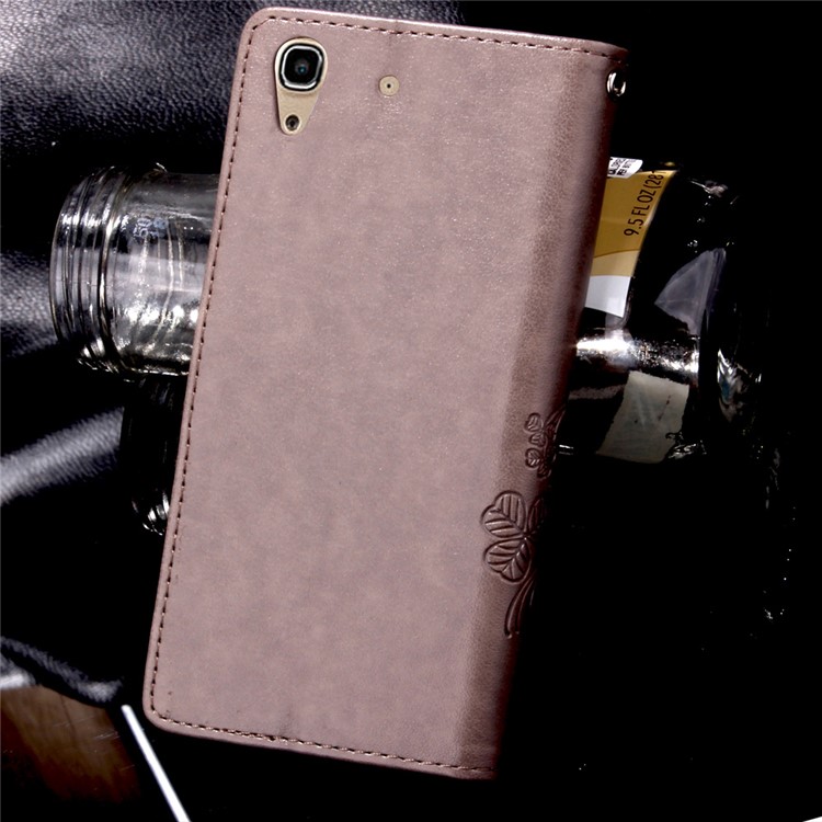 Imprinted Four-leaf Clovers Leather Stand Cover for Huawei Honor 4A / Y6 - Grey-10