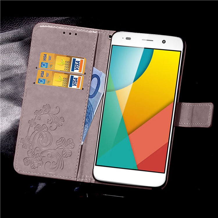 Imprinted Four-leaf Clovers Leather Stand Cover for Huawei Honor 4A / Y6 - Grey-11