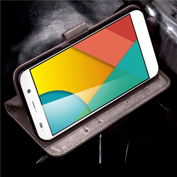 Imprinted Four-leaf Clovers Leather Stand Cover for Huawei Honor 4A / Y6 - Grey-12