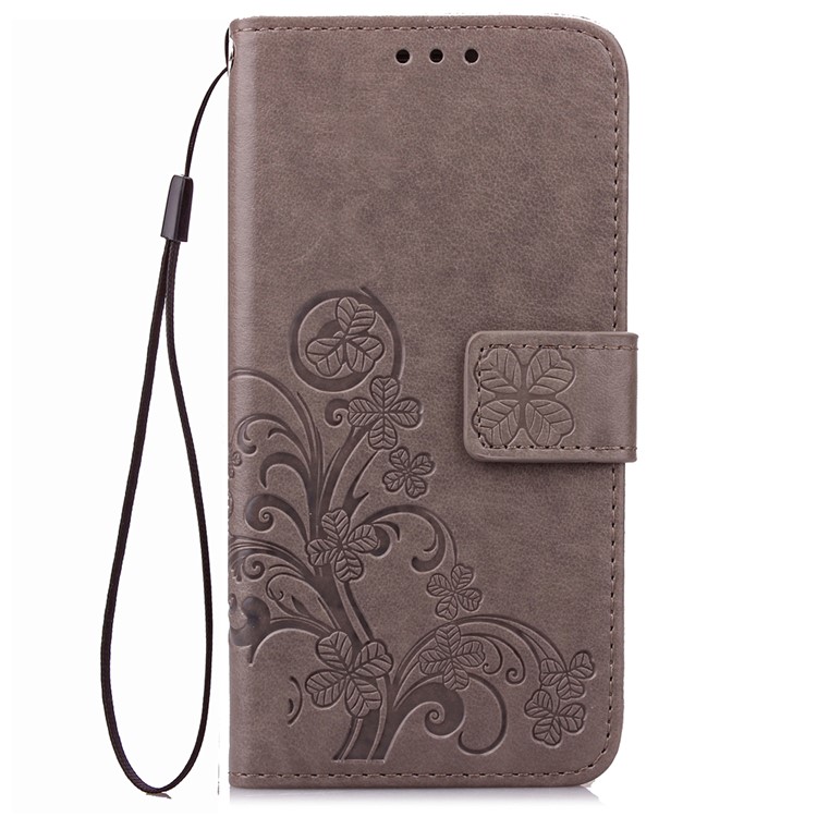 Imprinted Four-leaf Clovers Leather Stand Cover for Huawei Honor 4A / Y6 - Grey-2