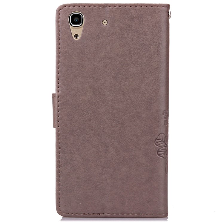 Imprinted Four-leaf Clovers Leather Stand Cover for Huawei Honor 4A / Y6 - Grey-3