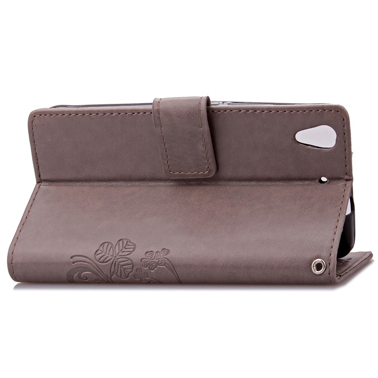 Imprinted Four-leaf Clovers Leather Stand Cover for Huawei Honor 4A / Y6 - Grey-5