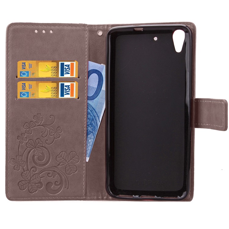 Imprinted Four-leaf Clovers Leather Stand Cover for Huawei Honor 4A / Y6 - Grey-6