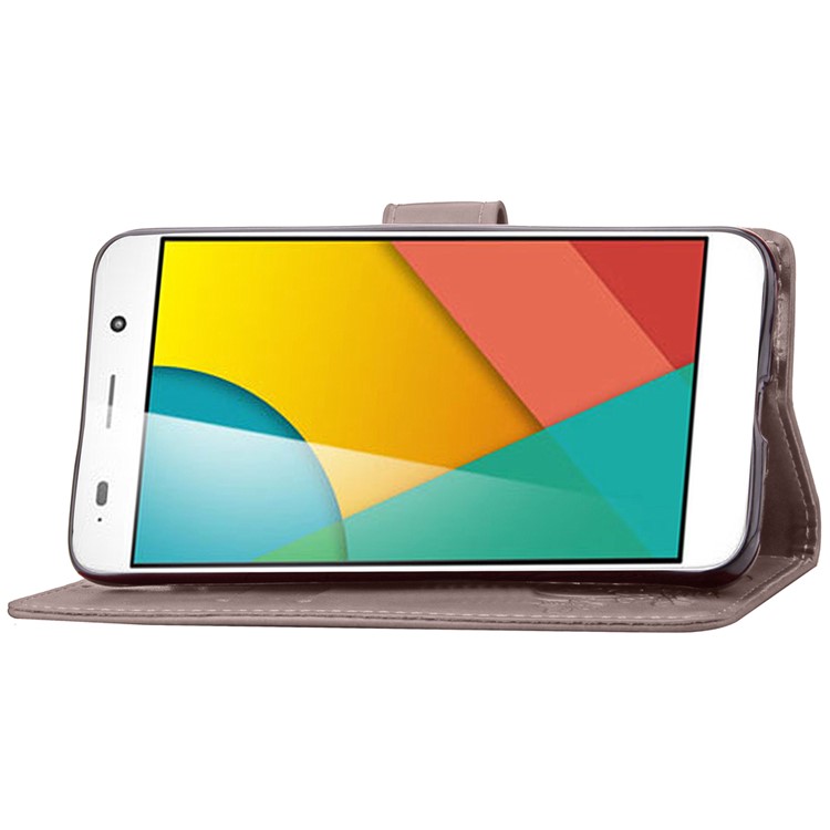 Imprinted Four-leaf Clovers Leather Stand Cover for Huawei Honor 4A / Y6 - Grey-7