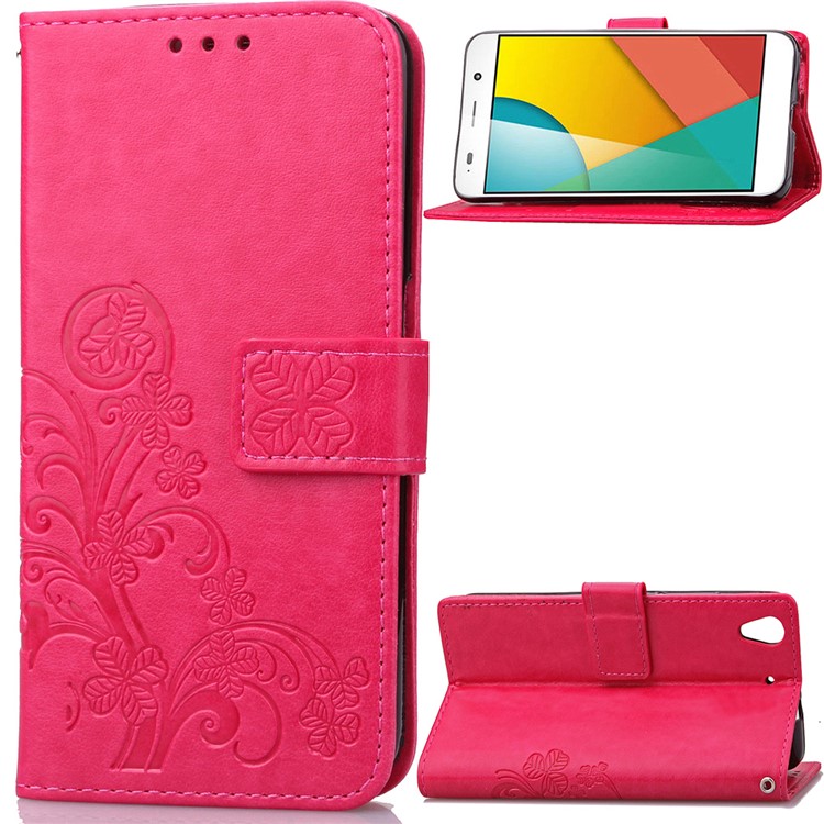 Imprinted Four-leaf Clovers Leather Case for Huawei Honor 4A / Y6 - Rose-1
