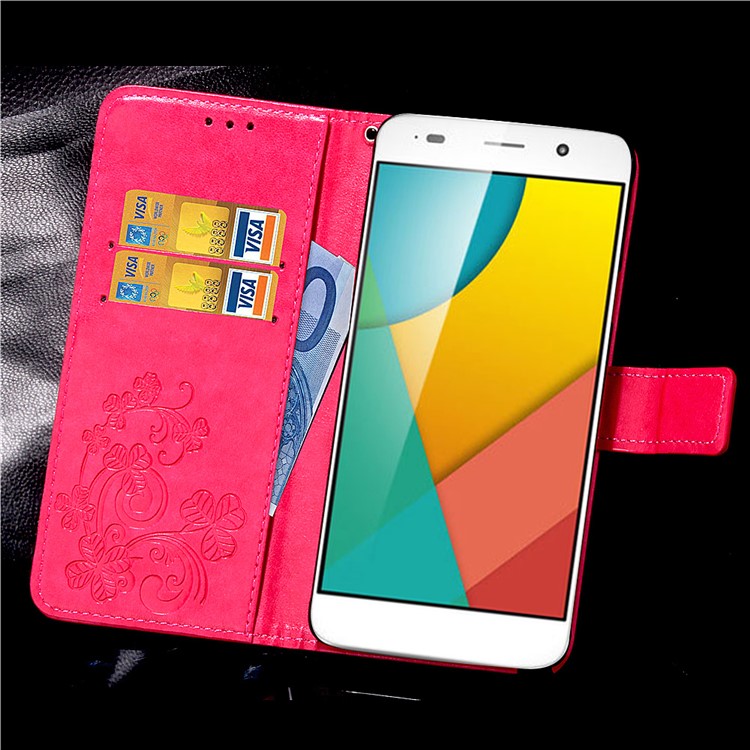 Imprinted Four-leaf Clovers Leather Case for Huawei Honor 4A / Y6 - Rose-11
