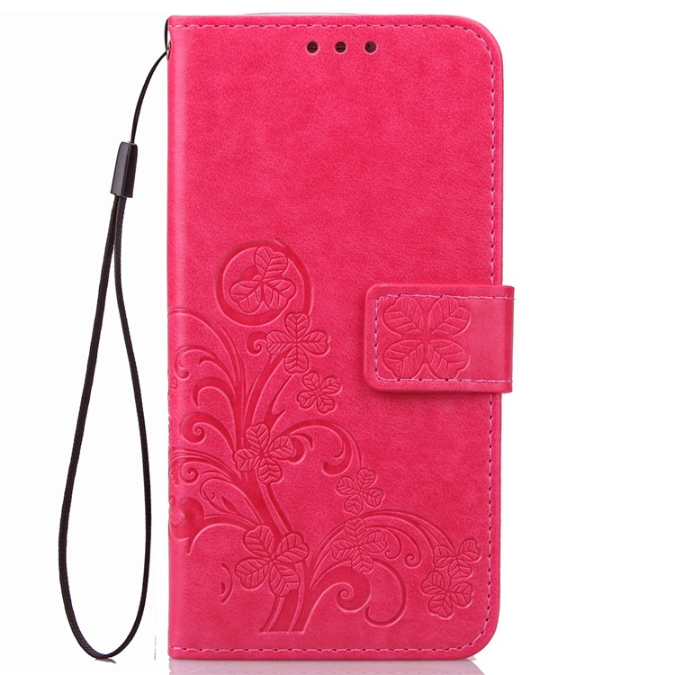 Imprinted Four-leaf Clovers Leather Case for Huawei Honor 4A / Y6 - Rose-2