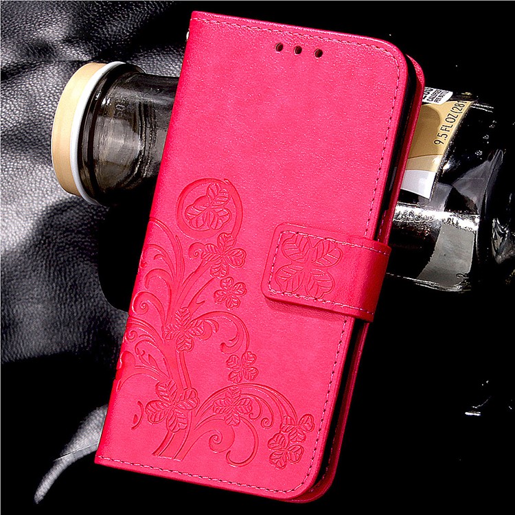 Imprinted Four-leaf Clovers Leather Case for Huawei Honor 4A / Y6 - Rose-9