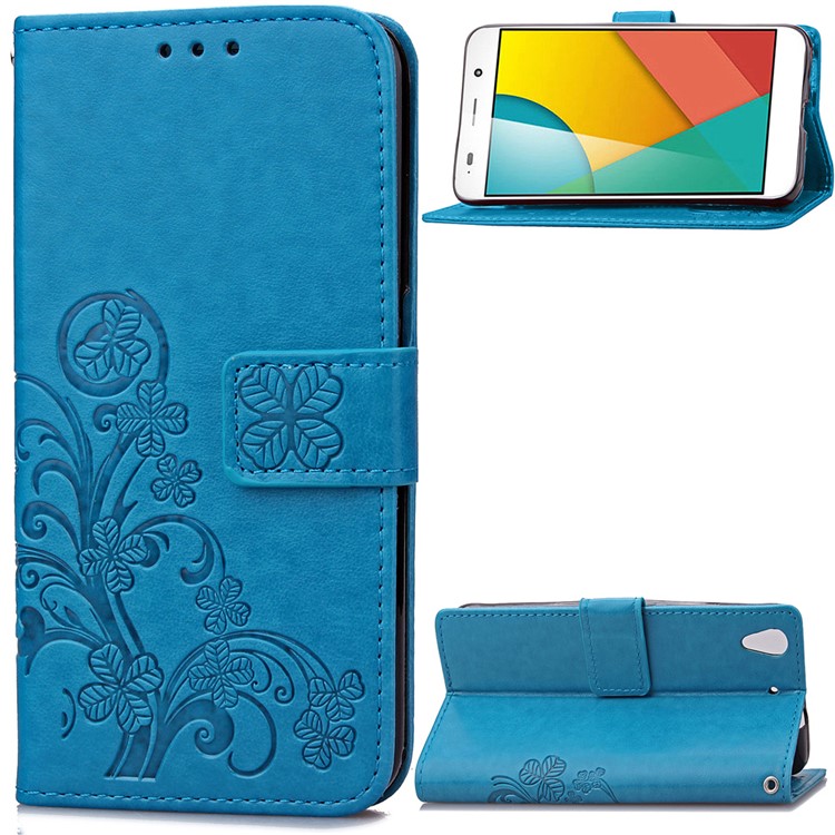 Imprinted Four-leaf Clovers Leather Shell for Huawei Honor 4A / Y6 - Blue-1