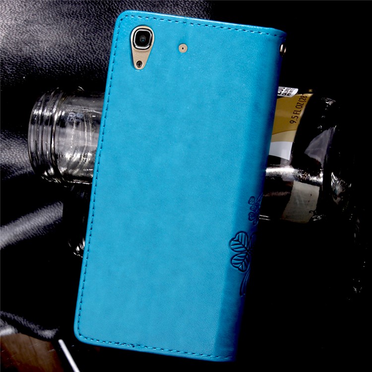 Imprinted Four-leaf Clovers Leather Shell for Huawei Honor 4A / Y6 - Blue-10