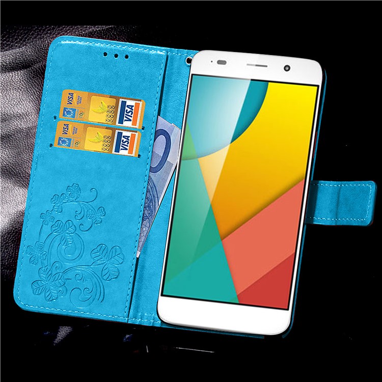 Imprinted Four-leaf Clovers Leather Shell for Huawei Honor 4A / Y6 - Blue-11