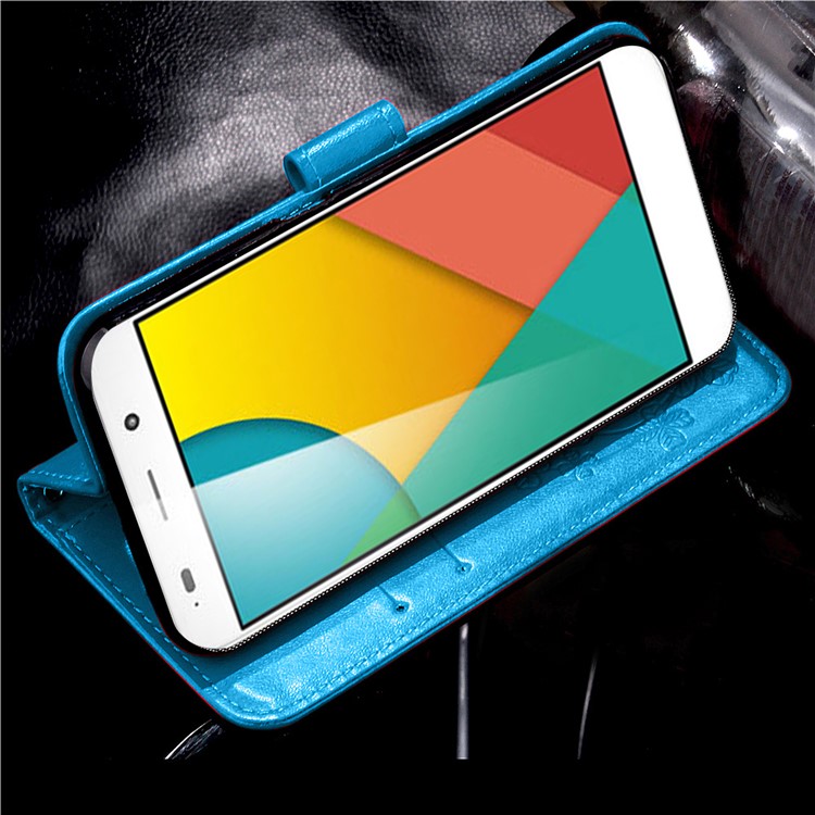 Imprinted Four-leaf Clovers Leather Shell for Huawei Honor 4A / Y6 - Blue-12
