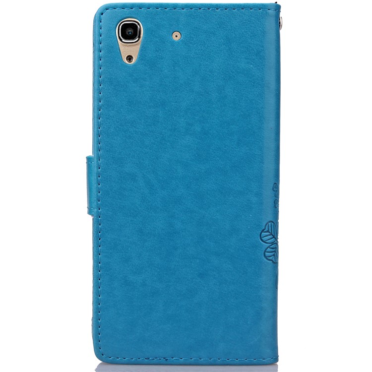 Imprinted Four-leaf Clovers Leather Shell for Huawei Honor 4A / Y6 - Blue-3