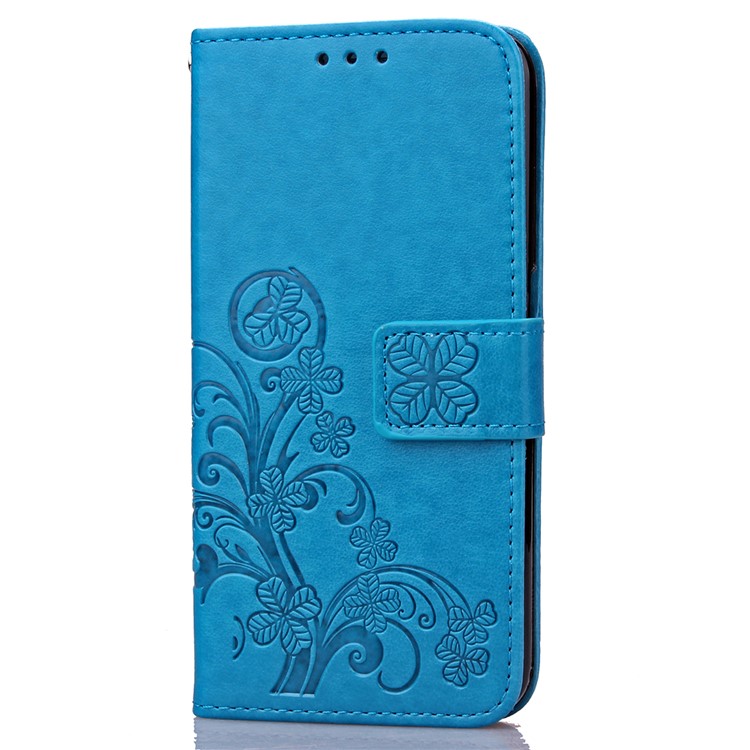 Imprinted Four-leaf Clovers Leather Shell for Huawei Honor 4A / Y6 - Blue-4