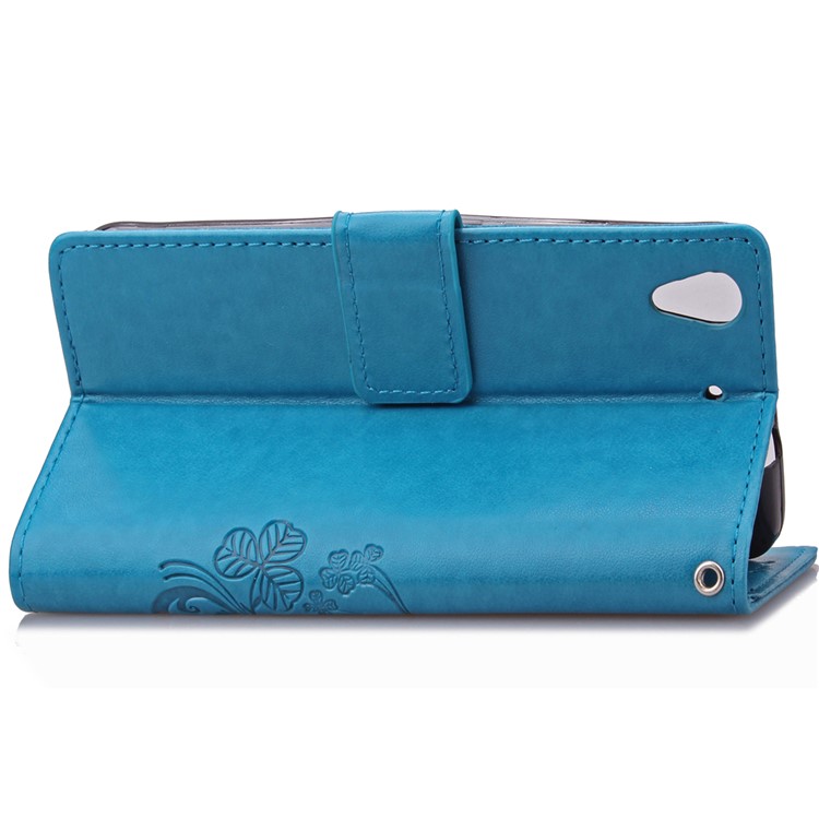Imprinted Four-leaf Clovers Leather Shell for Huawei Honor 4A / Y6 - Blue-5