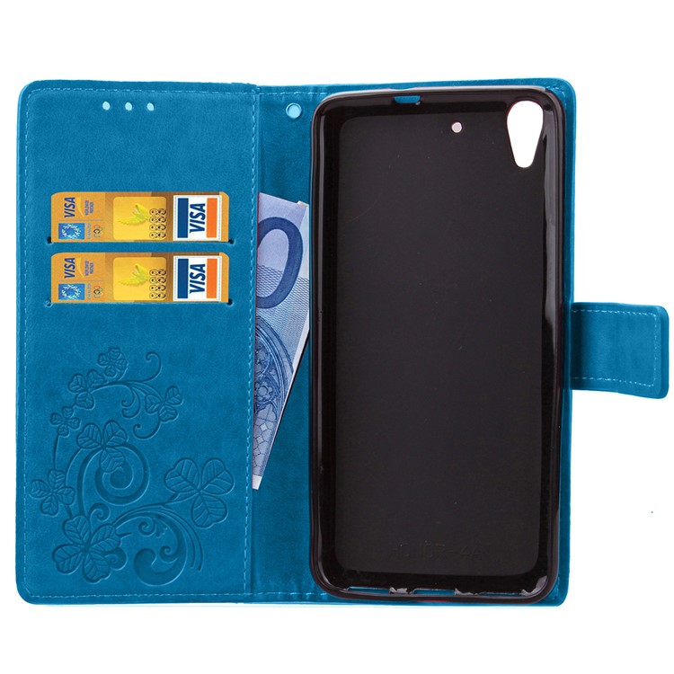 Imprinted Four-leaf Clovers Leather Shell for Huawei Honor 4A / Y6 - Blue-6
