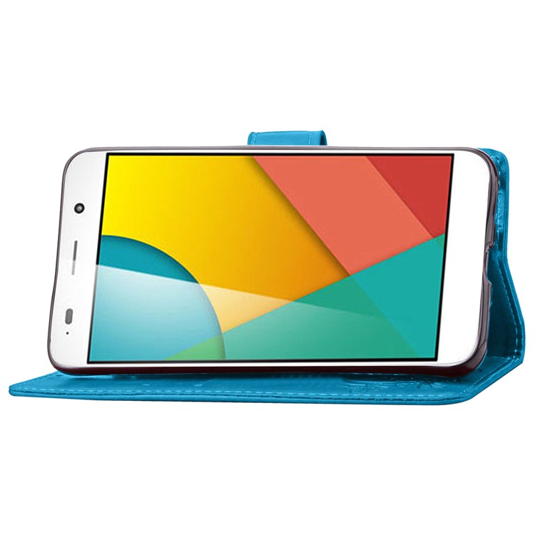 Imprinted Four-leaf Clovers Leather Shell for Huawei Honor 4A / Y6 - Blue-7