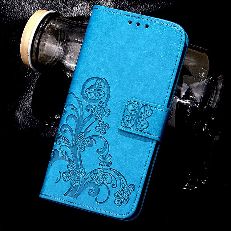Imprinted Four-leaf Clovers Leather Shell for Huawei Honor 4A / Y6 - Blue-9