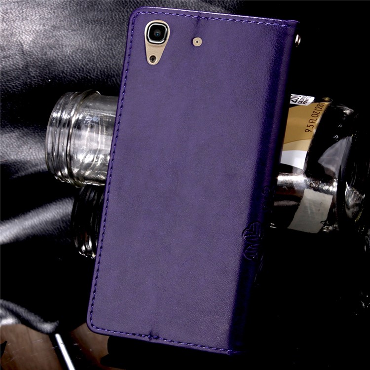 Imprinted Four-leaf Clovers Leather Wallt Case for Huawei Honor 4A / Y6 - Purple-10