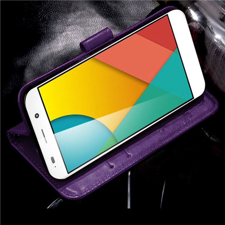 Imprinted Four-leaf Clovers Leather Wallt Case for Huawei Honor 4A / Y6 - Purple-12